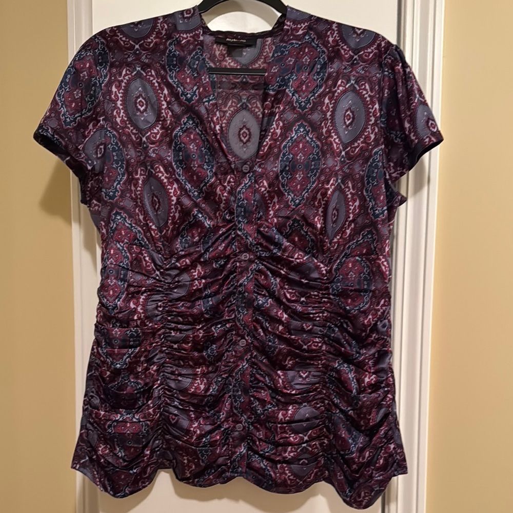 Style & Co Red and Black Ruched Blouse